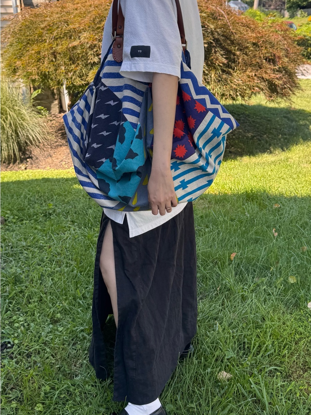 Patchwork Multi-Color Shoulder Bag with Leather Straps - Picture 3 of 12